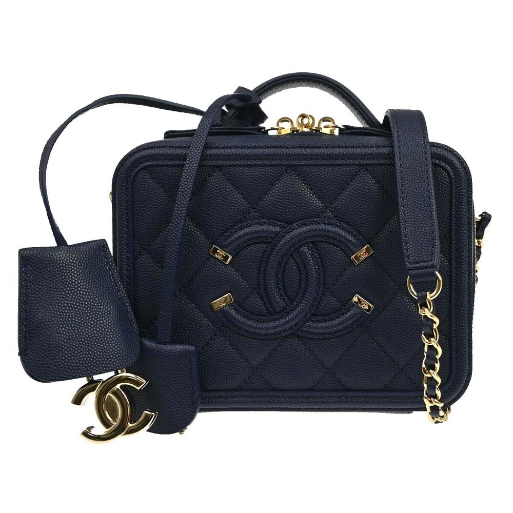 Chanel Filigree Vanity Case Quilted Caviar Medium
